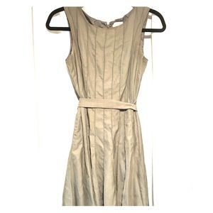 Grey Pleated Khaki Dress with Tie
